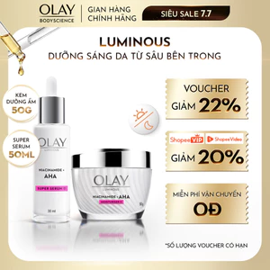 Combo Kem Dưỡng AHA 50g + Siêu Tinh Chất Ngừa Lão Hóa OLAY Luminous Niacinamide Kết Hợp AHA 30ml