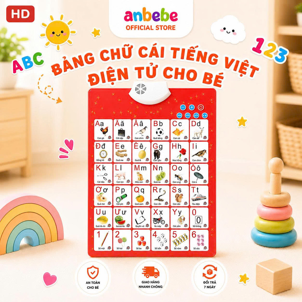 Bảng chữ cái tiếng Việt điện tử cho bé – Có giọng nói, học số & chữ – Sansanvu