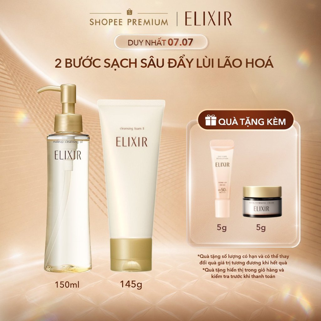 COMBO Dầu tẩy trang ELIXIR SUPERIEUR MAKEUP CLEANSING OIL N 150ml + Sữa rửa mặt tạo bọt ELIXIR SUPERIEUR CLEANSING FOAM