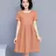 Mùa hè 2026 Plus size Phong cách Hàn Quốc Vải lanh Cotton màu trơn Váy dài vừa phải dáng rộng chữ A che thịt Ôm hơn Nhìn văn học lười tay ngắn Plus size S