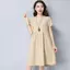 Mùa hè 2026 Plus size Phong cách Hàn Quốc Vải lanh Cotton màu trơn Váy dài vừa phải dáng rộng chữ A che thịt Ôm hơn Nhìn văn học lười tay ngắn Plus size S