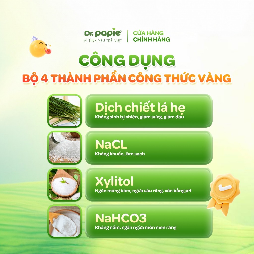 Combo 5 Gạc Rơ Lưỡi Làm Sạch Răng Lưỡi Nướu Công Thức Sáng Chế Độc Quyền Dr.Papie 0+ Ngừa Tưa Lưỡi Nấm Miệng