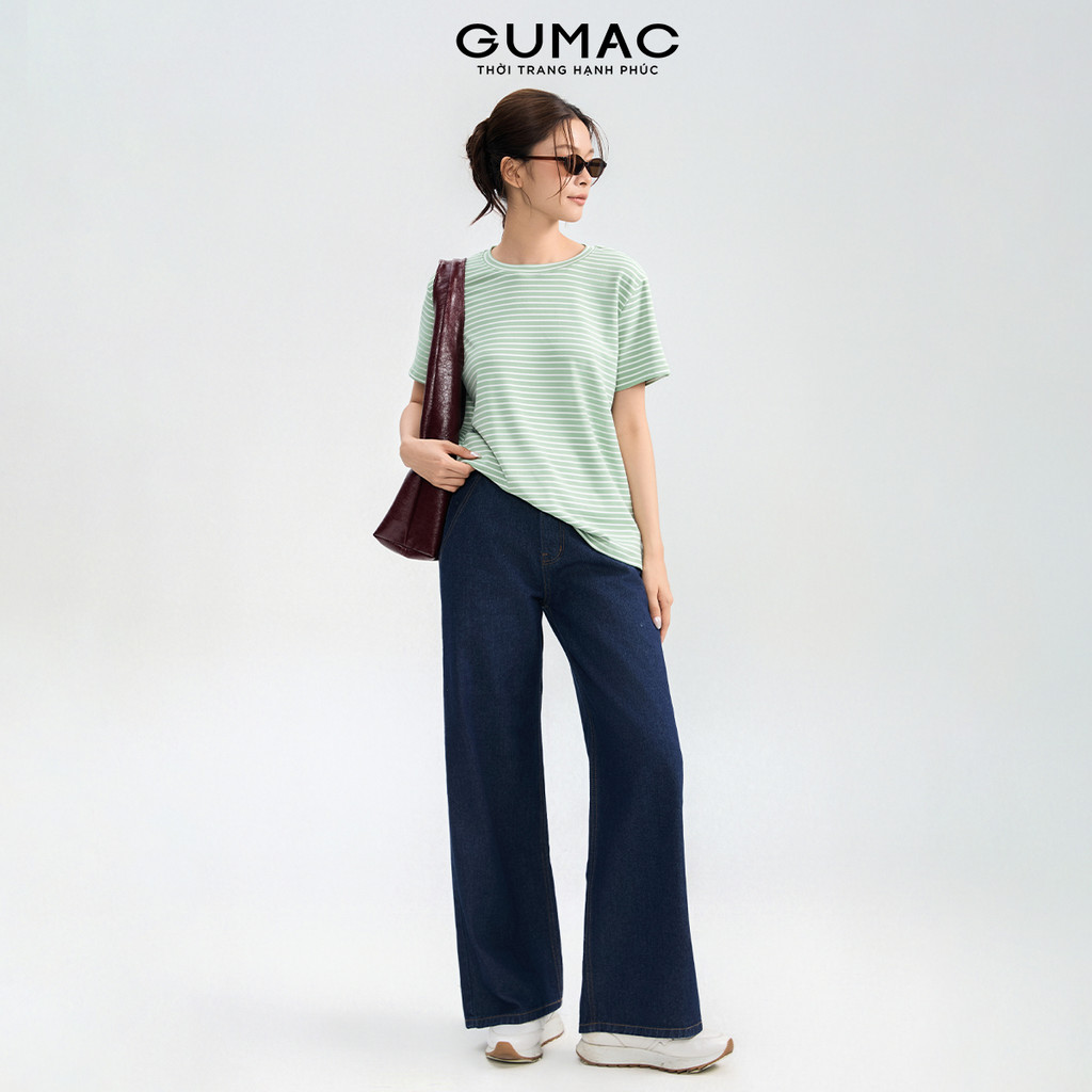 Quần Jean Nữ Ống Suông GUMAC Form Dài 95cm Lưng Cao Chất Denim Co Giãn Nhẹ Tôn Dáng QJG05008