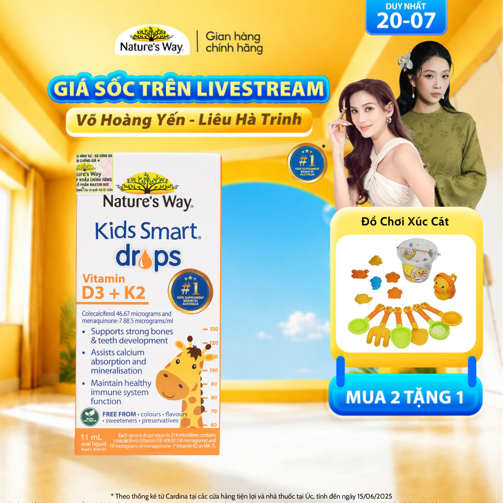Vitamin D3K2 Nature's Way, Với Dầu Hoa Hướng Dương Organic, Giúp Bổ sung Vitamin D3, K2-MK7 Cho Trẻ Sơ Sinh Hộp 11ml