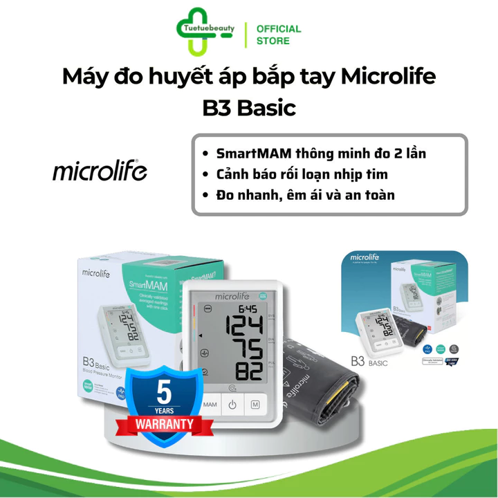 Máy đo huyết áp Microlife B3 Basic bắp tay dễ sử dụng, đo thông minh