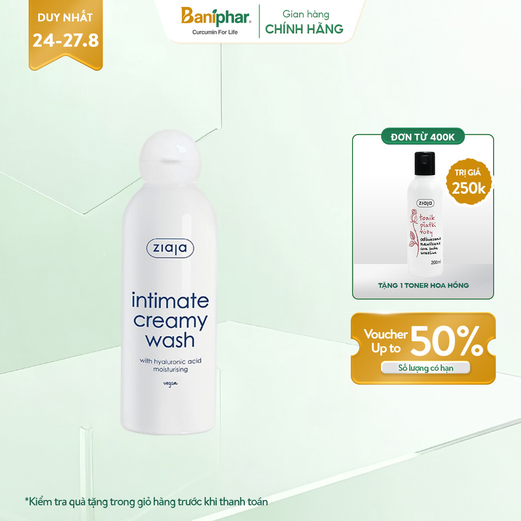 Dung dịch vệ sinh phụ nữ Intimate Ziaja bổ sung Hyaluronic dưỡng ẩm dịu nhẹ, khử mùi hôi, ổn định độ pH 200ml
