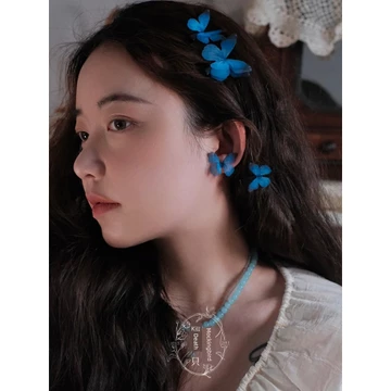 khuyên tai titan không gỉ chốt khuyên tai "Big Blue Flash Butterfly" mùa xuân và mùa hè không khí thông minh thần tiên, bông tai hình bướm ba chiều, bông tai kẹp tai, bôn
