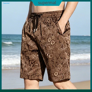 Quần short nam khô nhanh Quần short tập thể dục thoáng khí Quần short thể thao nam trung tầng có dây thắt lưng co giãn Túi dây rút – Quần short thông thường đi biển mùa hè cho nam