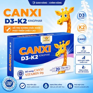 Ống Canxi D3-K2 Kingphar hỗ trợ bổ sung canxi vitamin D3 cho trẻ em (Hộp 4 vỉ x 5 ống 5ml)
