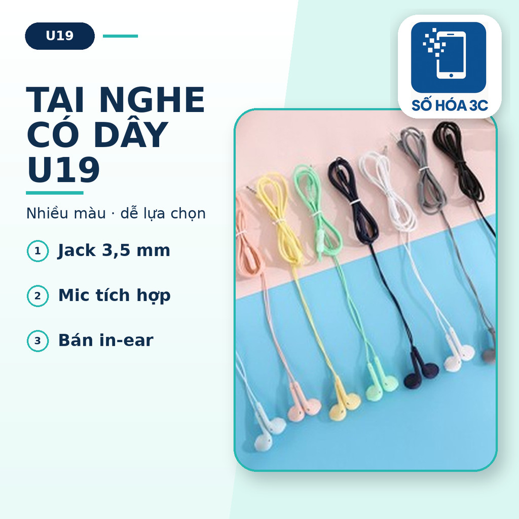 Tai nghe có dây nhét tai U19 giắc cắm 3.5mm có míc dành cho