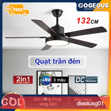 Quạt gỗ rắn Lõi Đồng 6 Tốc Độ Gió Đèn Led 3 Chế Độ Ánh Sáng,Có Đảo Chiều Hút Ẩm quạt trần phòng khách quạt trần có đèn