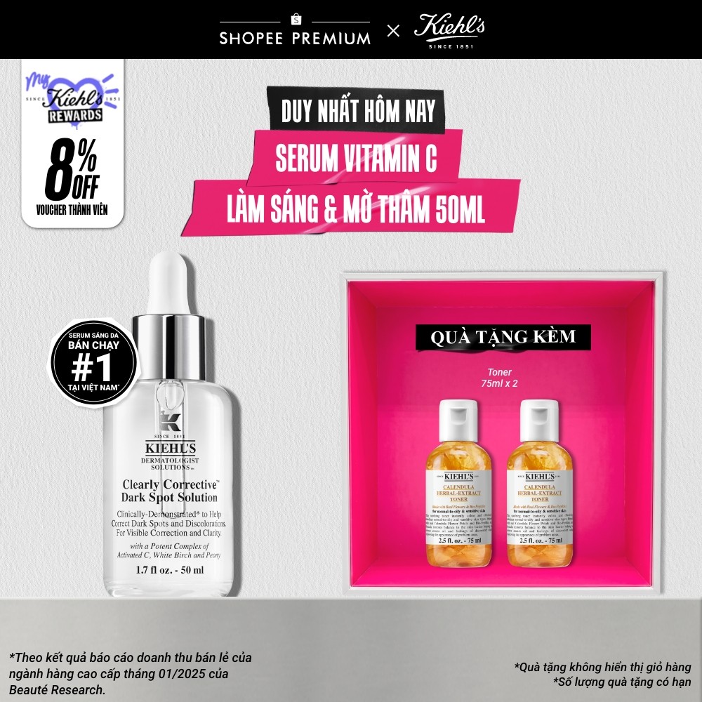 Serum Vitamin C làm sáng da & mờ thâm mụn Kiehl's Clearly Corrective™ Dark Spot Solution 50ml