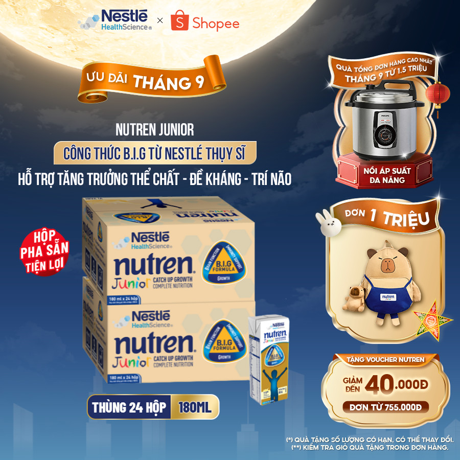 Bộ 2 Thùng 24 Hộp Sữa Pha Sẵn NESTLÉ NUTREN JUNIOR Thụy Sĩ Công Thức BIG Tăng Trưởng 180ML