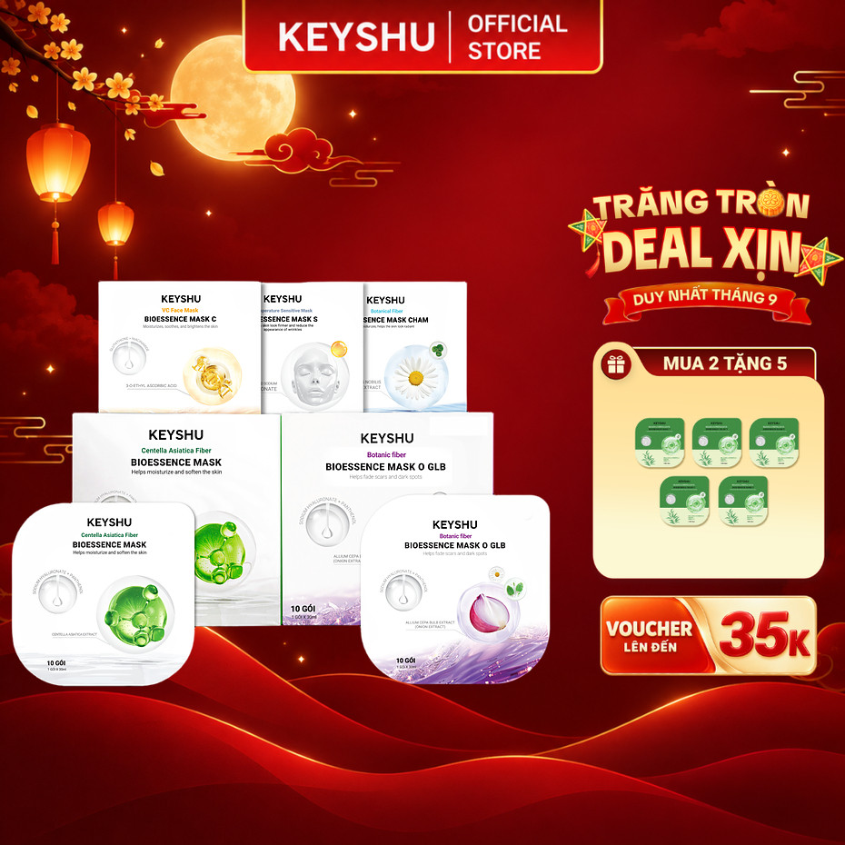 [KOL] Combo 20 Miếng Mặt Nạ KEYSHU 30ML Dưỡng Ẩm, Làm Sáng Da, Hỗ Trợ Ngăn Ngừa Lão Hóa