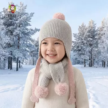 Mũ beanie TIEZI, Mũ lưỡi trai sọc Mũ lưỡi trai trẻ em Bộ mũ khăn quàng cổ phù hợp với mọi phong cách ấm áp ấm áp Phụ kiện vải