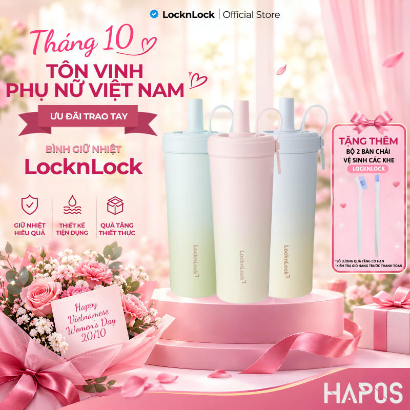 Bình giữ nhiệt 720ml LocknLock phủ sứ, kèm ống hút trà sữa Ceramic Milk Tea LHC4369 - HAPOS LOF