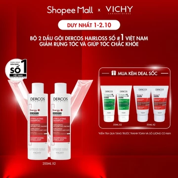 Bộ 2 Dầu gội ngăn ngừa, giảm rụng tóc, giúp tóc chắc khỏe, dày dặn Vichy Dercos Hairloss, SỐ 1 Việt Nam 200ml