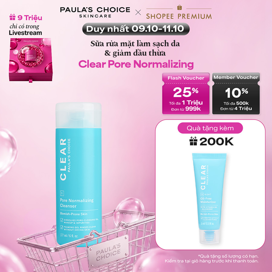 Sữa rửa mặt dành cho da mụn, làm sạch sâu và giảm dầu thừa Paula's Choice Clear Pore Normalizing Cleanser 177ml 6002