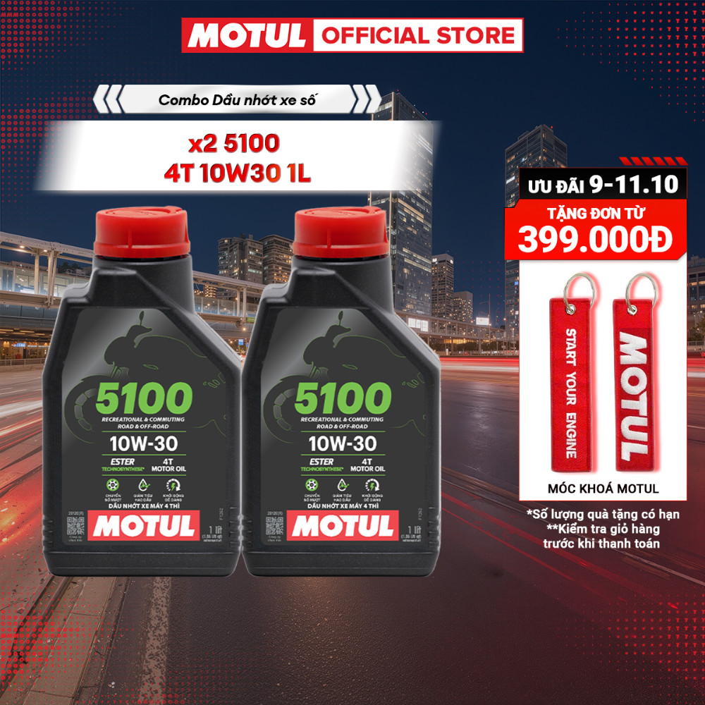 Combo 2 Dầu nhớt xe máy Motul 5100 4T 10W30 1L