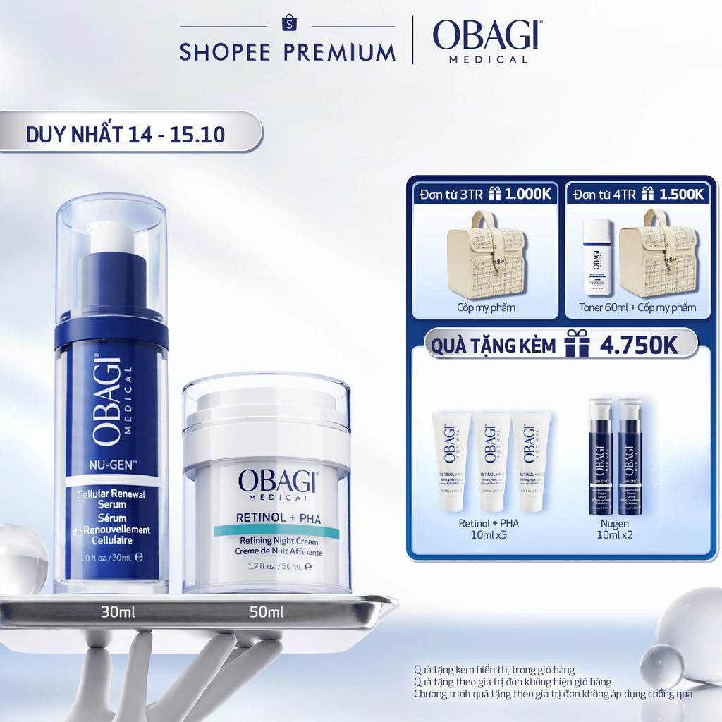 Combo Serum Kích Hoạt Năng Lượng Tế Bào Obagi Nugen 30ml & Kem Dưỡng Đêm Obagi Retinol + PHA 50ml