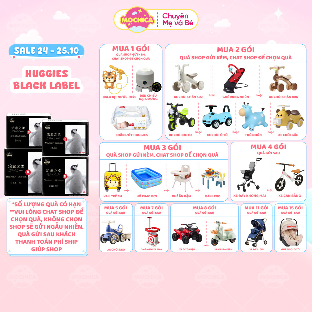 [CHƯƠNG TRÌNH MỚI] Bỉm/Tã Dán/ Quần Huggies Black Label êm mềm thoáng khí cho bé full size -Mochica