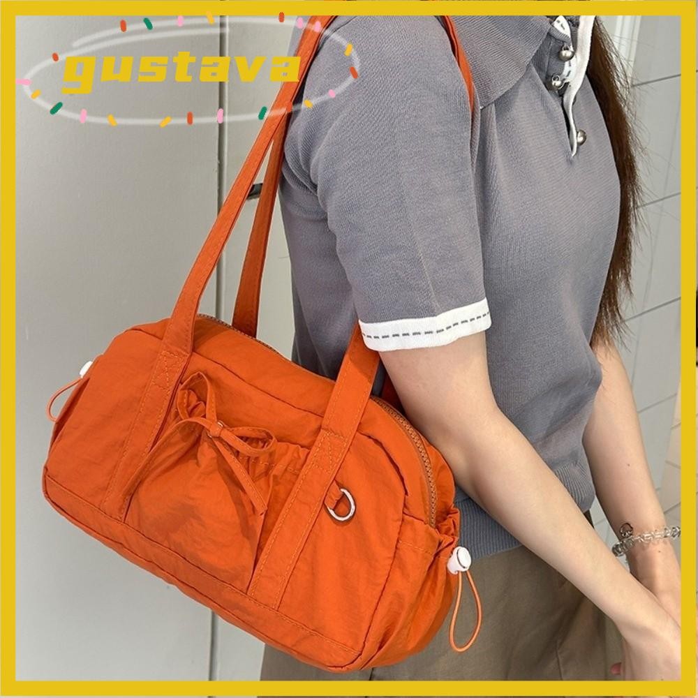 Túi đeo vai GUSTAVA, Túi xách nữ Nylon siêu nhẹ, Nơ màu trơn Túi Tote du lịch dung tích lớn
