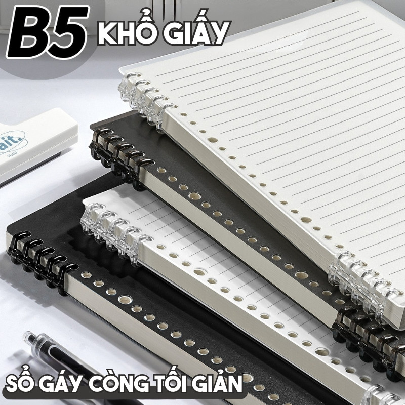 Sổ Còng Ghi Chép Basic A5 B5 120 Trang Tháo Rời - Sổ Tay Bìa Nhựa Trong Suốt, Kẻ Ngang Bullet Journal