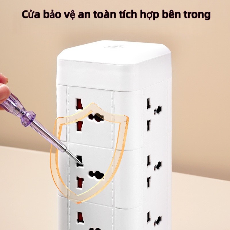 Ổ Cắm Đa Năng Dạng Tháp - Tiết Kiệm Không Gian - Có Cổng USB