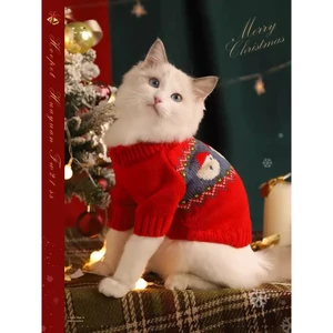 【Ready Stock】 Cat Clothes Winter Red Festive New Year Sweater Cat Cat Muppet New Year Pet Kitten New Year Greeting Anti-Lint 35dl