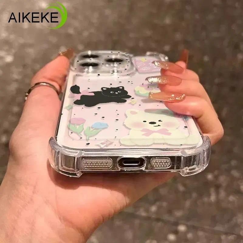 Ốp Điện Thoại Bốn Góc Hình Chó Hoa Dễ Thương Cho Google Pixel 10 Pro XL 9A 9 Pro XL 8A 8 7 Pro 7A 6 Pro 6A 5 5A 4 XL 4A 3 3A XL 4G 5G Nơ Mèo Chống Sốc Trong Suốt Mềm Mại Vỏ