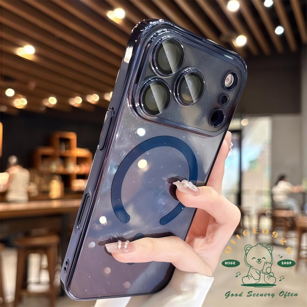 【 Ốp lưng iPhone17 】 Vỏ từ tính lấp lánh mạ màu cam iphone 17 Pro Max 16 15 14 13 12 11 cho vỏ iPhone PC Vỏ cứng chống sốc