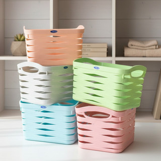 Bộ 2 Hộp nhựa đựng đồ mini RICO, rổ đựng đồ gia dụng, để bàn – Nhiều màu