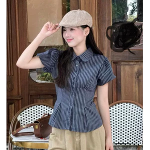 ÁO SƠ MI KẺ SỌC TAY PHỒNG CỘT EO DỄ MẶC PHONG CÁCH HÀN QUỐC DẠO PHỐ SMS400