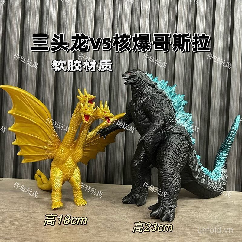 [Đồ chơi] Rồng ba đầu lớn Ghidorah vs Vụ nổ hạt nhân Quái vật Godzilla Cao su mềm Siêu nhân siêu nhân không thể phá vỡ Hình mô hình YLG3