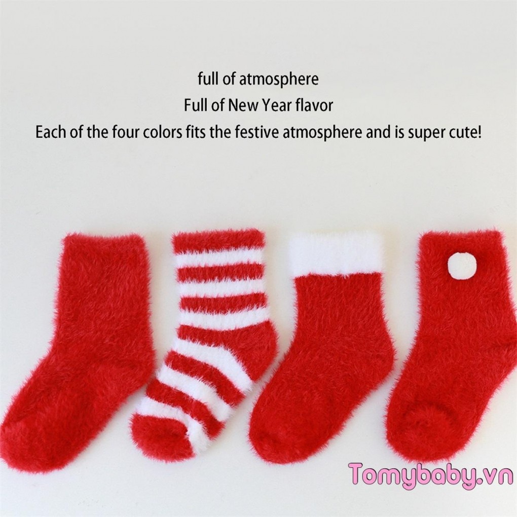 Tất Giáng Sinh Cho Bé Tập Đi Tất Sàn Chống Trơn Trượt Mùa Đông Ấm Áp Fuzzy Crew Tất Cho Bé Gái Bé Trai