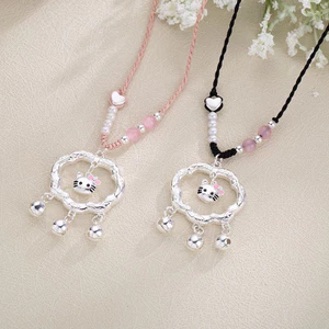Vòng cổ mặt dây chuyền mèo Kitty dễ thương dành cho nữ, Vòng cổ phong cách Hàn Quốc ngọt ngào và đáng yêu có chuông quyến rũ
