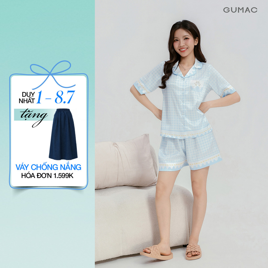 Đồ Mặc Nhà Pyjama Nữ GUMAC Quần Ngắn Chất Liệu Lụa Vân Gỗ Mềm Mại Thoáng Mát