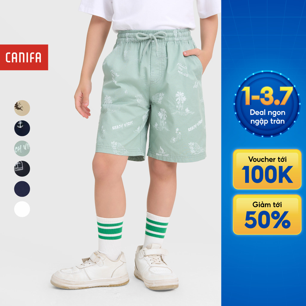 Quần short bé trai CANIFA cạp chun dáng rộng in họa tiết 2BS25S009