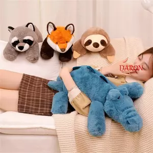 DARON Động Vật Lười Sang Trọng Búp Bê 45cm 60cm Cá Sấu Lông Tơ Đồ Chơi Nằm Gối Cá Sấu Tựa Lưng Búp Bê Ngủ Đồ Chơi Nhồi Bông Racoon Búp Bê Ngủ
