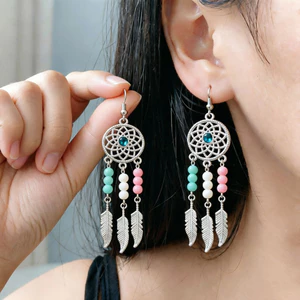 Retro Phong Cách Dân Tộc Bohemian Tua Rua Miao Bông Tai Bạc Bông Tai Thời Trang Bông Tai Dài Du Lịch Phong Cách Kỳ Nghỉ