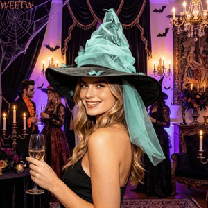 Mũ Phù Thủy WEETW, Bền Gothic Tiệc Halloween Phù Thủy Bướm, Trang Phục Ngộ nghĩnh Xếp Ly Lưới Sợi Cao Mũi Nhọn Nón Top Cosplay Trang Phục Hóa Trang Nón Cosplay Dress Up