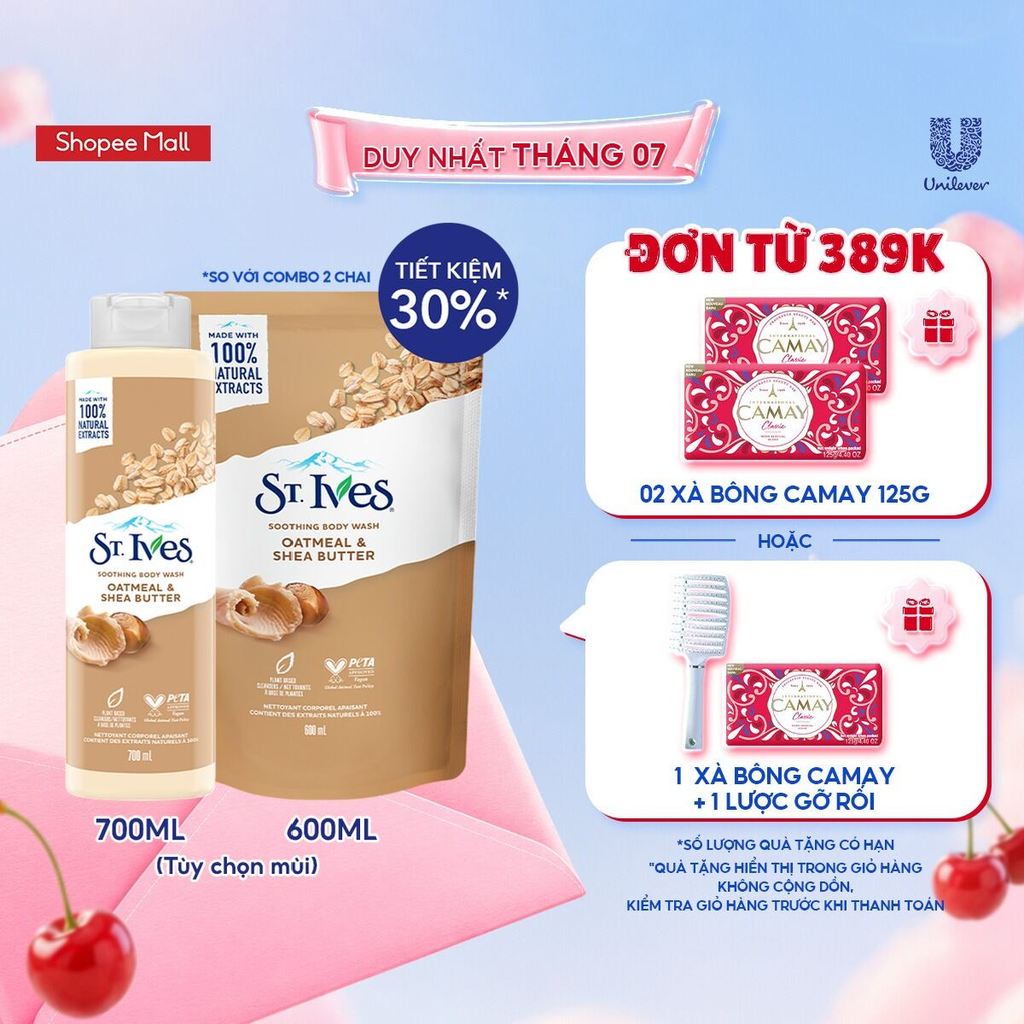 [Mua 1 tặng 1 Túi Refill] SỮA TẮM ST.IVES 700ml (Tùy chọn Bơ Yến Mạch/ Cam chanh/ Muối biển)