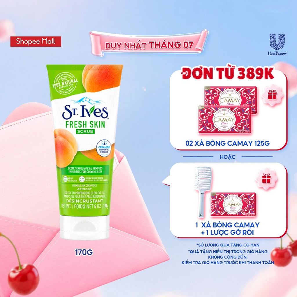 Sữa rửa mặt tẩy tế bào chết tươi mát St.ives chiết xuất Trái Mơ 170g
