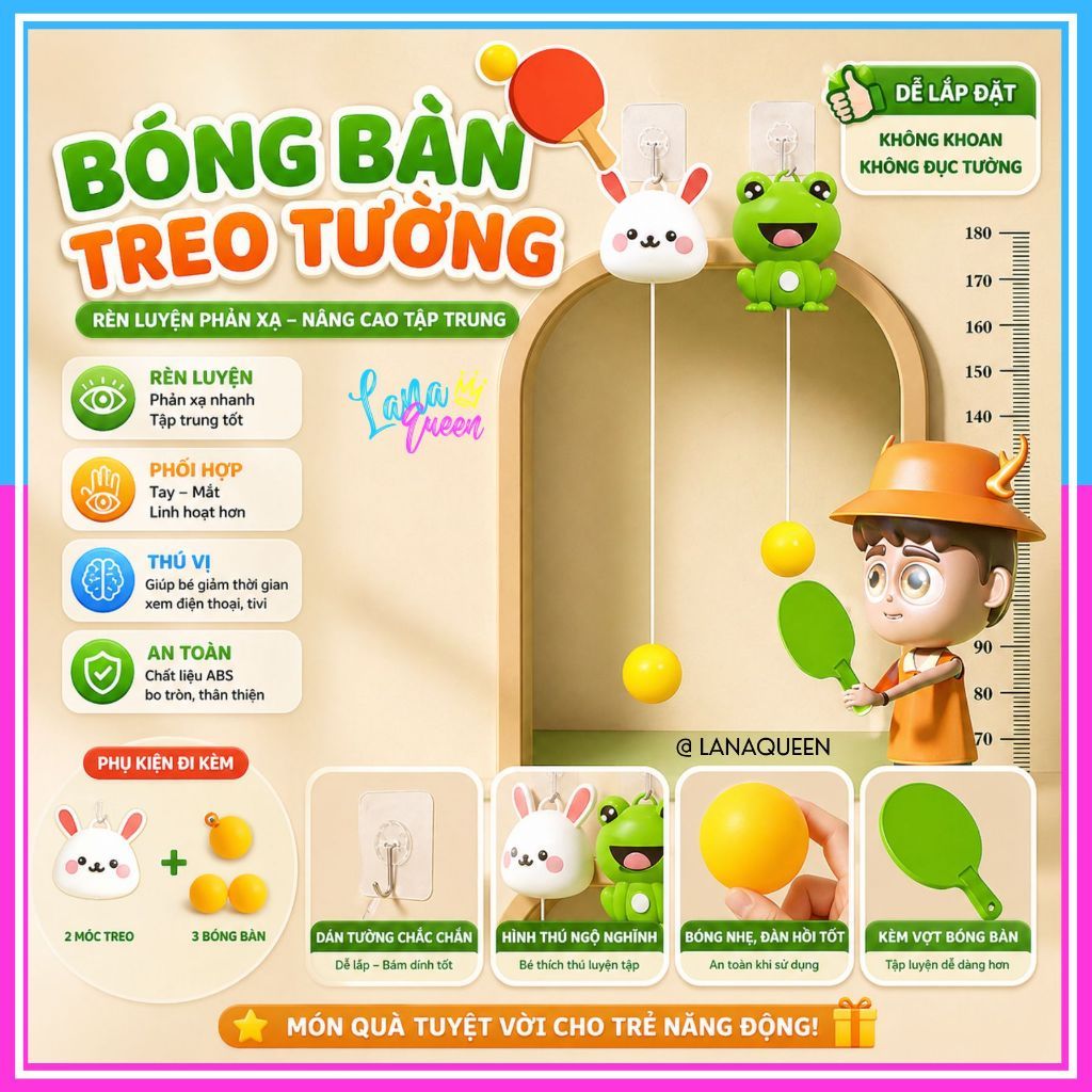 Đồ chơi bóng bàn treo tường gắn cửa luyện tập đánh bóng bàn vận động thể thao trong nhà tăng khả năng phản xạ cho bé