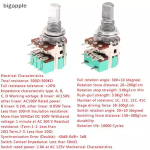 Bigapple H120 Stereo Double Potentiometer A50K A10K 15mm Công tắc âm lượng nửa trục RDG