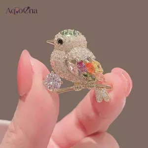 AqToCna Thời Trang Zircon Magpie Chim Thổ Cẩm Cho Nữ Tiệc Ve Áo Pin Tiệc Cưới Trang Sức Phụ Kiện AqToCna