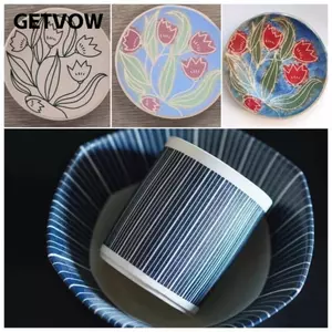 Băng phủ gốm GETVOW, Băng phủ bề mặt cong chịu nhiệt, Dây khắc mô hình phun sơn PVC Dải tô màu Dụng cụ gốm