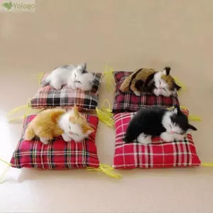 YOLOGO Mô Phỏng Lông Mèo, Vải Sống Động Như Thật Đồ Chơi Mèo Ngủ Sang Trọng, Mini Trên Đệm Mềm Mại Hình Động Vật Tinh Tế Trang Trí Nhà