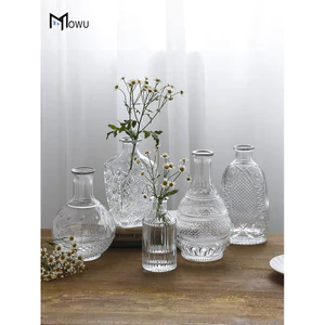 Vintage Nổi Trong Suốt Bình Thủy Tinh Nhỏ Bình Hoa Trang Trí Lưới Ánh Sáng Đỏ Sang Trọng Ins Phong Cách Phòng Khách Trang Trí Bàn Ăn Để Sắp Xếp Hoa