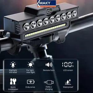 MAKY 9LED Xe đạp leo núi Thiết bị đi đêm Đèn pha có còi Đèn mạnh Mô hình sạc USB dài Dễ dàng lắp đặt VN